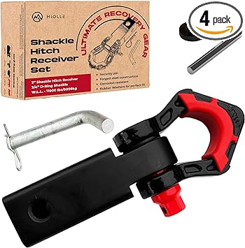 Miolle Shackle Hitch Receiver (Fits 2" Receivers) Best Towing Accessories for Trucks, Jeep, Toyota & More - Connect Your Miolle Tow Strap for Vehicle Recovery, Mounts to 2" Receiver Hitches