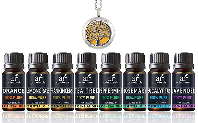 ArtNaturals Therapeutic-Grade Aromatherapy Essential Oil Set – (8 x 10ml) Included Aromatherapy Necklace - Top 8 Pure of the Highest Quality Oils – Peppermint, Tea Tree, Lavender, and Eucalyptus