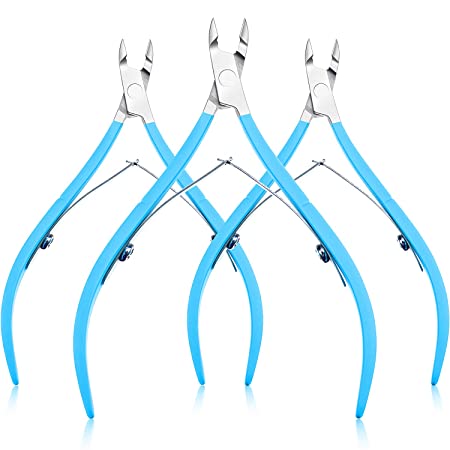 3 Packs Cuticle Cutter Cuticle Nippers Pointed Blade Cuticle Trimmer Stainless Steel Nail Clippers Manicure Tool for Fingernails No Cuticle Pusher (Blue)