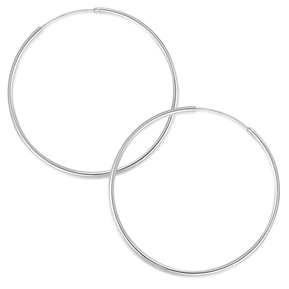 MBLife 925 Sterling Silver Polished Finish Large Endless Hoop Earrings (1 mm Tube, 2.75 Inches Diameter)