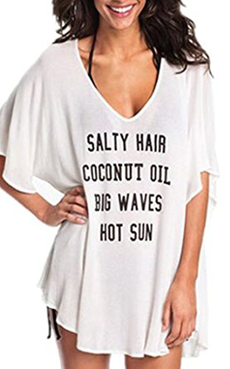Qin.Orianna Women's Baggy Swimwear Bikini Cover-ups/beach Dress/night T-shirt