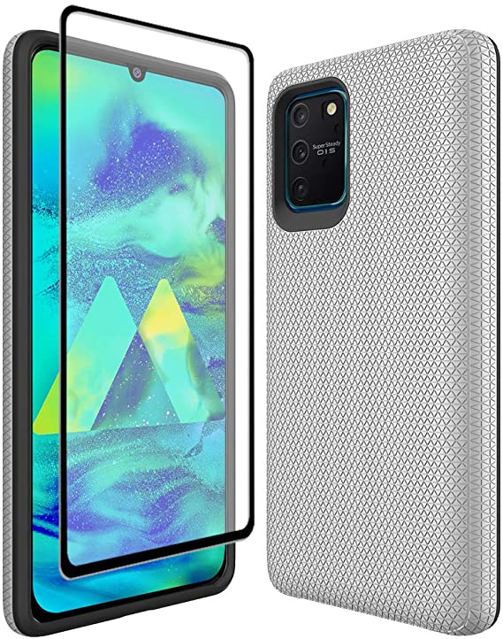 Thinkart Galaxy S10 Lite (2020) Case with Tempered Glass Screen Protector,Anti-Slip Non-Slip Texture Protection Hard Cover for Samsung Galaxy S10 Lite,Galaxy A91,Galaxy M80S Phone (Silver)