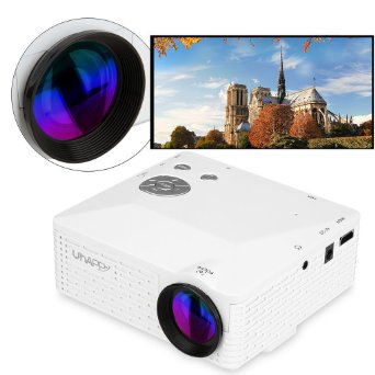 Uhappy Pico Mini LED Multimedia Home Theater Cinema Video Projector 320x240 with USB AV VGA SD HDMI Inputs -White