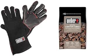 Weber Leather Glove, Black, 2 Count (Pack of 1) & 17612 Lighter Cube, Mixed, 38x17x5 cm