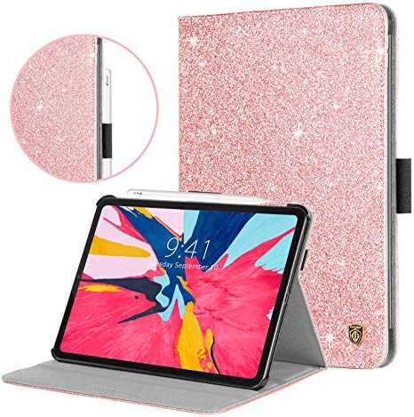 BENTOBEN iPad Pro 11 Case 2018 with Pencil Holder, (Support Pencil Charging) Glitter Sparkly Folio Folding Stand Cover with Holder Auto Wake/Sleep Luxury Smart Case for iPad Pro 11 Inch, Rose Gold