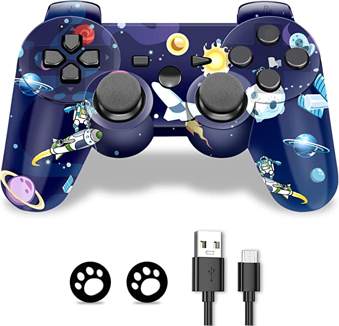 Wireless Controller, Game Controller Gamepad Compatible with 3, Double Vibration Controller with Charging Cable (Space Blue