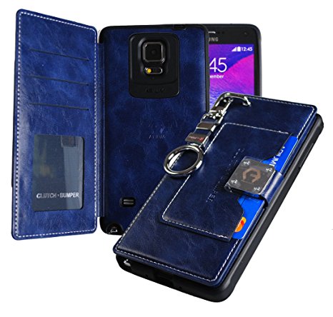 Galaxy Note 4 Case,[Navy] [Back Pocket Case] [5 Card Slot] [KickStand] Finger Holder Clip PU Leather TPU Bumper Clutch Case [Drop Protection] For Samsung Galaxy Note 4 IV ACN4NV