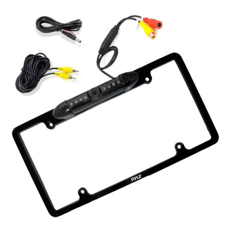 Pyle PLCM16BP License Plate Frame Rear View Backup Camera (Parking Assist, Night Vision Waterproof Cam, Distance Scale Lines)