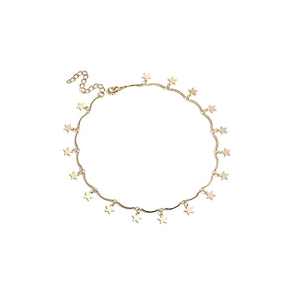 Wishoney Layer Star Choker Necklace Gold Tone Pendant Necklace Handmade Gift Woman Jewelry