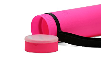Nozlen Document Poster Tube - Hot Pink Plastic Storage Tube Expands from 24.5" up to 40" with Clear ID Card Cap - Water and Light Resistant - Telescoping For Posters, Artwork and Drawings Model DT3202
