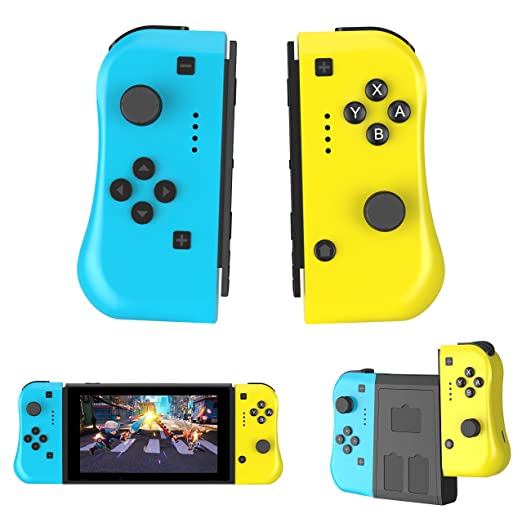 JAMSWALL Switch Joypad Controller, Replacement for Switch Joy Con Controller, Support Dual Vibration & Motion Control, Left and Right Controllers Compatible with Switch Lite(blue-yellow)