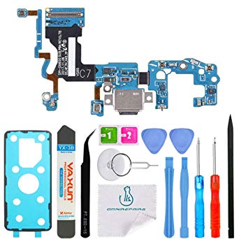 OmniRepairs Charging USB Dock Port Flex Cable Replacement with Microphone and Coaxial Antenna Compatible for Samsung Galaxy S9 Model (G960U) with Adhesive and Repair Toolkit