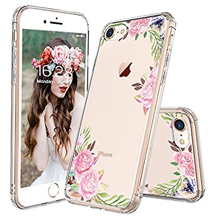 iPhone 7 Case, iPhone 8 Case, Clear iPhone 7 Case, MOSNOVO Floral Rose Garden Flower Pattern Clear Design Transparent Back with TPU Bumper Protective Case Cover for iPhone 7 (2016) / iPhone 8 (2017)