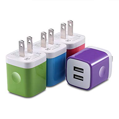 USINFLY USB Wall Charger, UL Certified 4-Pack 2.1A/5V USB Plug Dual Port Charging Block Power Adapter Charger Cube Compatible with iPhone 8/7/6S/6S Plus, X Xs Max XR, Samsung, Android, and More