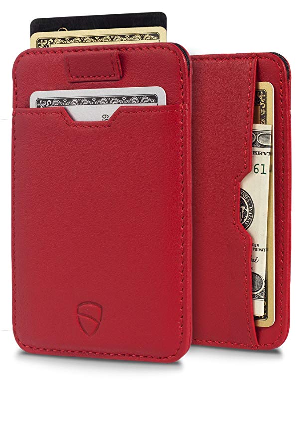Chelsea Slim Card Sleeve Wallet with RFID Protection by Vaultskin – Top Quality Italian Leather - Ultra Thin Card Holder Design For Up To 12 Cards (Carmine Red)