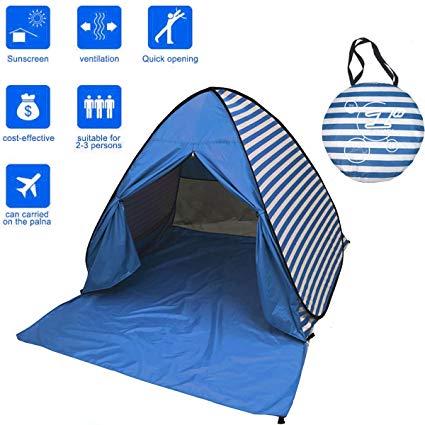 Pop-up Beach Tent Portable 2-3 Person Automatic Instant Beach Tent Waterproof Anti-UV Sun Shelter Protection Beach Shade Camping Tent for Outdoor Activities