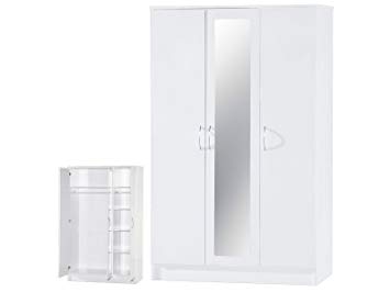 Alpha White High Gloss Two Tone 3 Door Mirrored Wardrobe, Wood, 180.5x110x51.5 cm