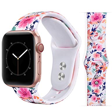 EXCHAR Compatible with App le Watch Band 40mm 38mm Women Floral Replacement Bands for iWatch Series 4, Series 3, Durable Prints, Soft Comfortable Silicone S/M Y02