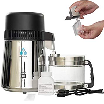 ECO-WORTHY 1 Gallon Water Distiller -Pure Water Distillation with Glass-Lined Nozzle Filter and Manual Power Switch Brushed Stainless Steel Distilling Machine for Home Countertop