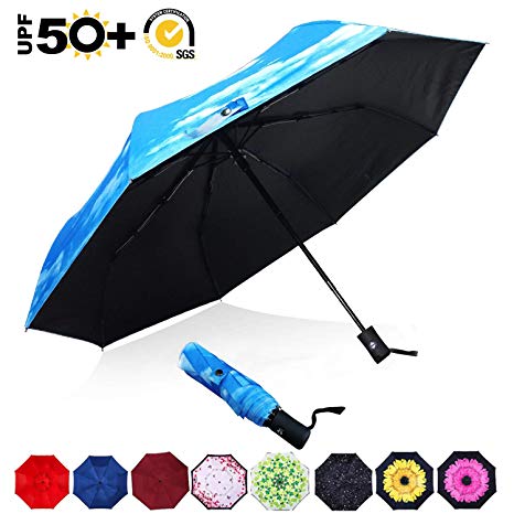 ABCCANOPY Umbrella Compact Rain&Wind Teflon Repellent Umbrellas Sun Protection with Black Glue Anti UV Coating Travel Auto Folding Umbrella, Blocking UV 99.98%