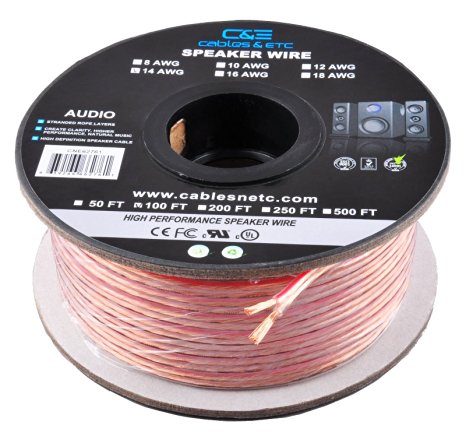 C&E 100 Feet 14AWG Enhanced Loud Oxygen-Free Copper Speaker Wire Cable, CNE62761