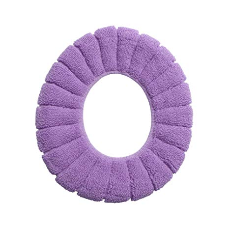 2pcs Bathroom Soft Thicker Warmer Stretchable Washable Cloth Toilet Seat Cover Pads, 2PCS (Purple)