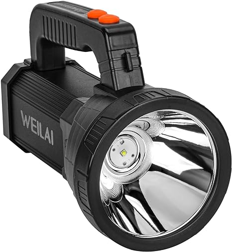 WEILAI Superbright Handheld LED Spotlight Flashlight Powerful Searchlight USB Rechargeable Lantern with Power Bank Function Portable Camping Emergency Light (Yellow Light)