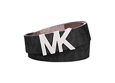 Michael Kors Signature Monogram Reversible Black/Brown Belt Silver MK Logo