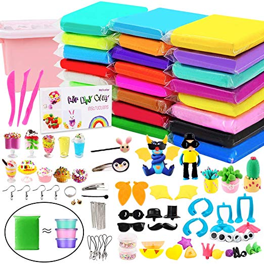 HOLICOLOR 24 Pack Air Dry Clay Kit (1.76 oz per Pack) Large Weight Colorful Magic Modeling Clay Soft Ultra-Light Clay Set with Many Accessories, Best Gift for Kids Students DIY Crafts