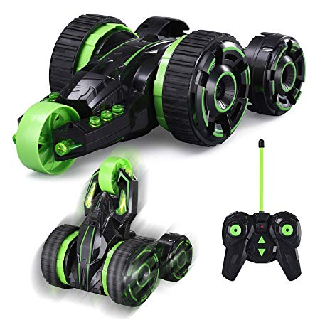 MKB Remote Control Car, RC Stunt 360°Rotating Rolling Double-Sided with LED Lights 5WD Radio Control Cool Kids Toy Vehicle for Boys and Girls Green