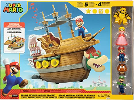 Nintendo Super Mario Deluxe Playset - Bowser Ship - Includes 5 Figures 6.5 cm & 4 Accessories