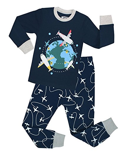 Big Boys Airplane Pajamas Cotton 2 Piece Children Sleepwear Clothes Set For Kids