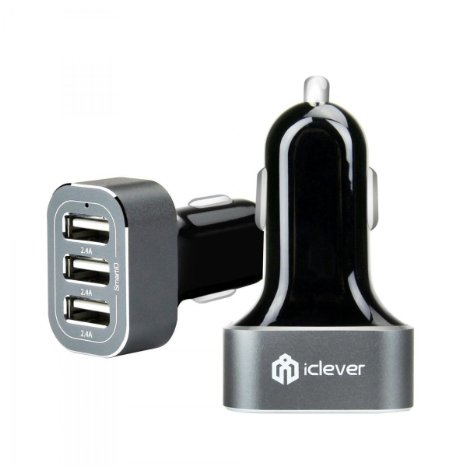 iClever BoostDrive Premium USB Car Charger 36W / 7.2A, 3-Ports with SmartID Technology, Black