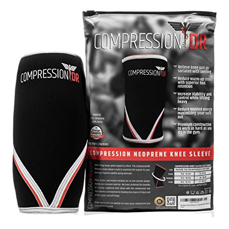 CompressionDR Knee Sleeve Brace - 7mm Neoprene Compression Knee Sleeve for Women and Men - Highest Quality Knee Support For CrossFit, Weightlifting, Powerlifting, Squats - No Risk, SureFit Guarantee!