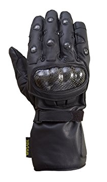 Motorcycle Carbon Fiber Knuckle Genuine GoatSkin Leather Winter Glove Black