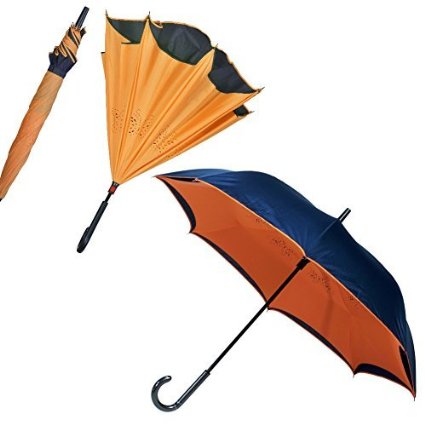 Double Layer Inverted Umbrella, AmbrellaOK Creative Cars Reverse Umbrella Straight Waterproof Inside Out Compact Travel Umbrella for Car