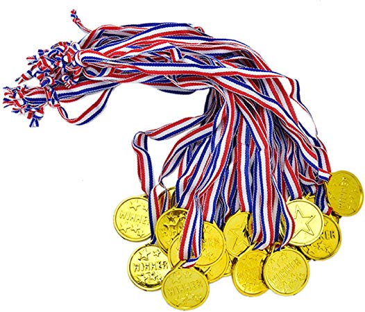 JETEHO Set of 36 Kids Winner Awards Medal Prizes Gold Plastic Medal Necklaces Winner Award for Parties and Celebrations, Party Favors, Sports Events
