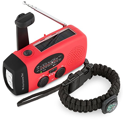 HT-746 NOAA Weather Emergency Radio By Horizons Tec- Improved 1000mAh Battery With Paracord Bracelet, Cell Phone Charger & Flashlight- Excellent Survival Gear For Emergency, Camping, Outdoor Life