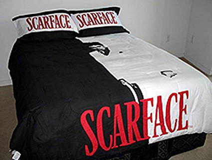 3 Piece Black White Red Scarface (Tony Montana) Comforter with Pillow Case Set Queen/full Size Bed
