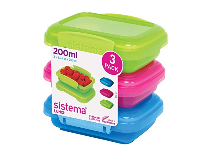 Sistema Lunch Collection Food Storage Containers, Assorted Colors, 6.7 Ounce, Set of 3