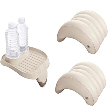 Intex Attachable Cup Holder & Refreshment Tray & Inflatable Headrest (2 Pack)