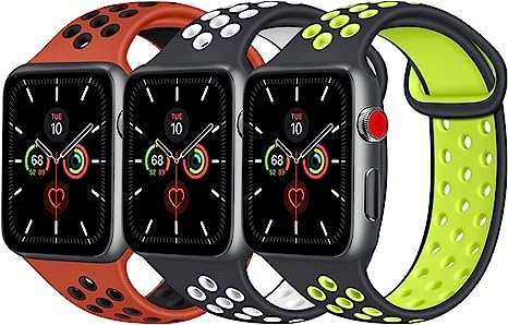 [3 Pack] Silicone Bands for Apple Watch Bands 38mm 40mm 41mm 42mm 44mm 45mm, Soft Adjustable Comfortable Two Colors Sport Straps Women/Men for Apple Watch Series 8 7 6 5 4 3 2 1 SE