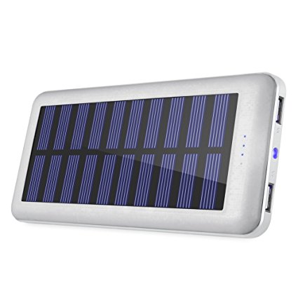 Battery Pack Solar Phone Charger Aedon 20000mAh High Capacity Dual USB Solar Cell Phone Backup Battery Charger with LED Flashlight Portable for Emergency Camping Hiking Travel Outdoors - White