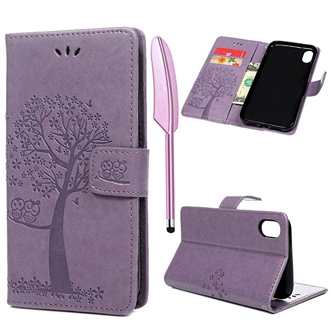 Compatibole for iPhone Xs Max Case, MOLLYCOOCLE Wallet Case Premium Purple PU Leather Kickstand Feature Stand Credit Card Holders Flip Folio TPU Soft Bumper Ultra Slim Fit Cover for iPhone Xs Ma 6.5''