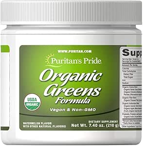 Puritan's Pride Organic Greens Powder with blend of prebiotic and probiotic enzymes, 7.4 oz