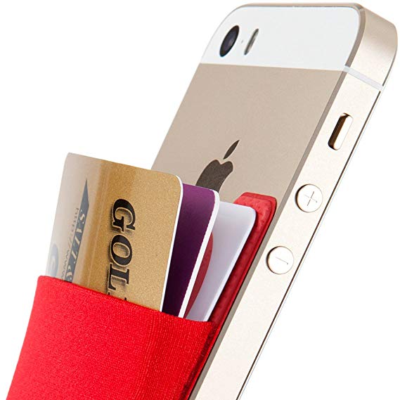 Card Holder, Sinjimoru Stick-on Wallet functioning as iPhone Wallet Case, iPhone case with a card holder, Credit Card Wallet, Card Case and Money Clip. For Android, too. Sinji Pouch Basic 2, Red.