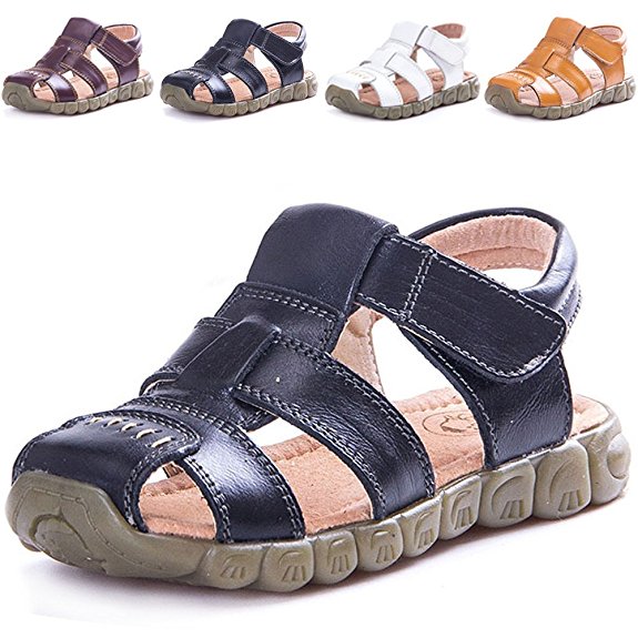 LONSOEN Leather Outdoor Sport Sandals,Fisherman Sandals for Boys(Toddler/Little Kids)