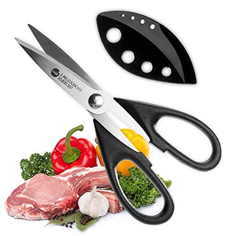 Kitchen Scissors - Ultra Sharp Poultry Shears with Micro-serrated Stainless Steel Blades, Heavy Duty Kitchen Shears Scissors for Cutting Bones, Chickens, Fish, Meat, Herbs. Kale Stripper Included