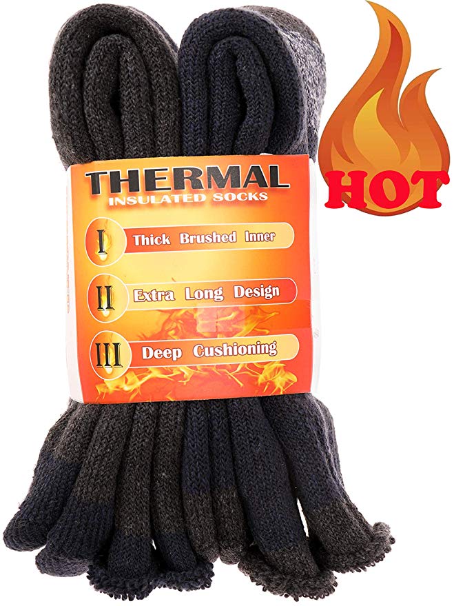 Mens Heat Thermal Socks Insulated Thick Trapping Extra Warm Boot Winter Cold Weather Socks 2 Pack