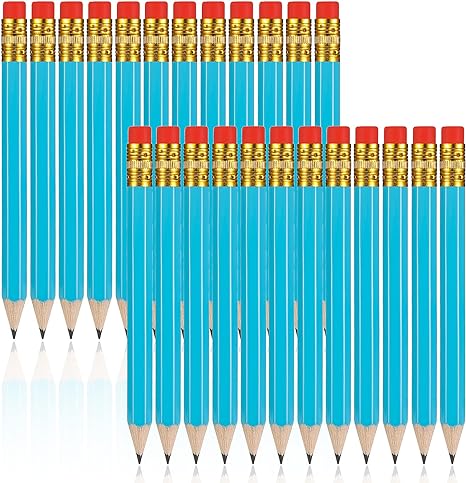 24 Pieces Small Pencils Half Pencils Golf Pencils with Eraser Easy to Hold Graphite HB Pencils for Baby Shower Bridal Shower Wedding Golf School Office (Light Blue)